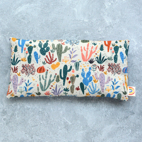 Weighted Eye Pillow in Desert Cacti Cotton and Blue Linen