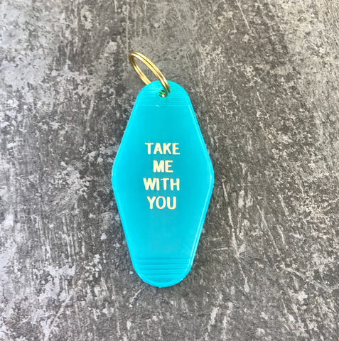 Take Me With You Motel Key Tag in Translucent Turquoise