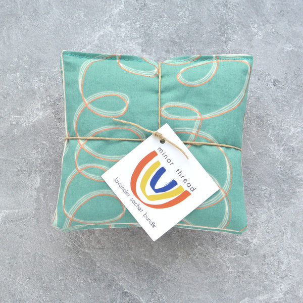 Ribbon Swirls in Soft Aqua Lavender Sachet Bundle